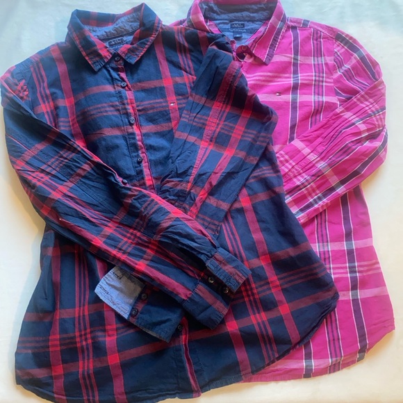 Tommy Hilfiger Women's Plaid Button-Down Shirts - Navy and Pink - Picture 1 of 16